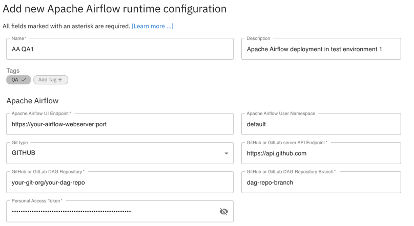 Example Apache Airflow runtime configuration