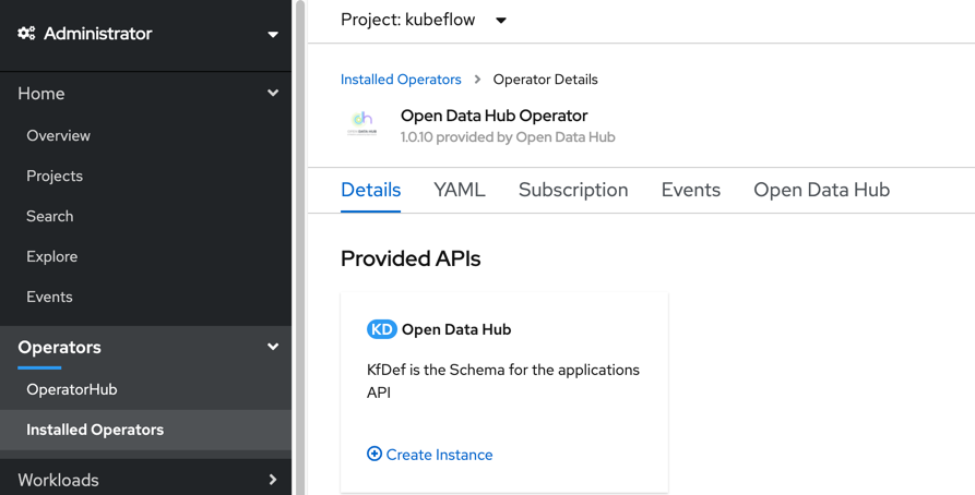 Deploy application using ODH operator