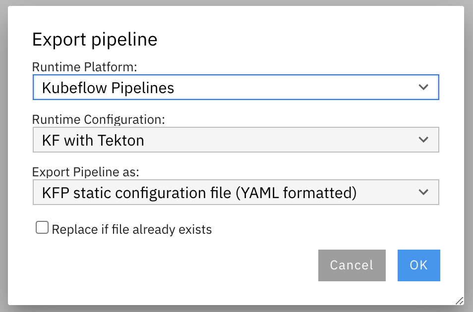 Configure pipeline export options